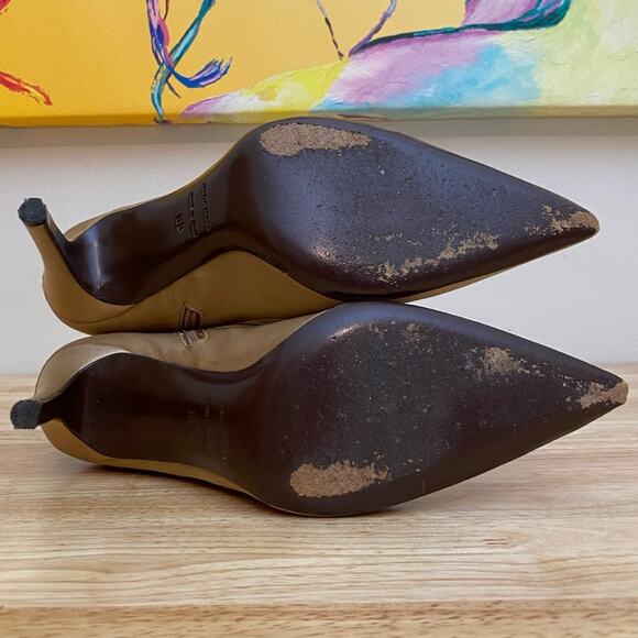 Judith Leiber Gold Tan Bow Booties Size 8B - Picture 10 of 11